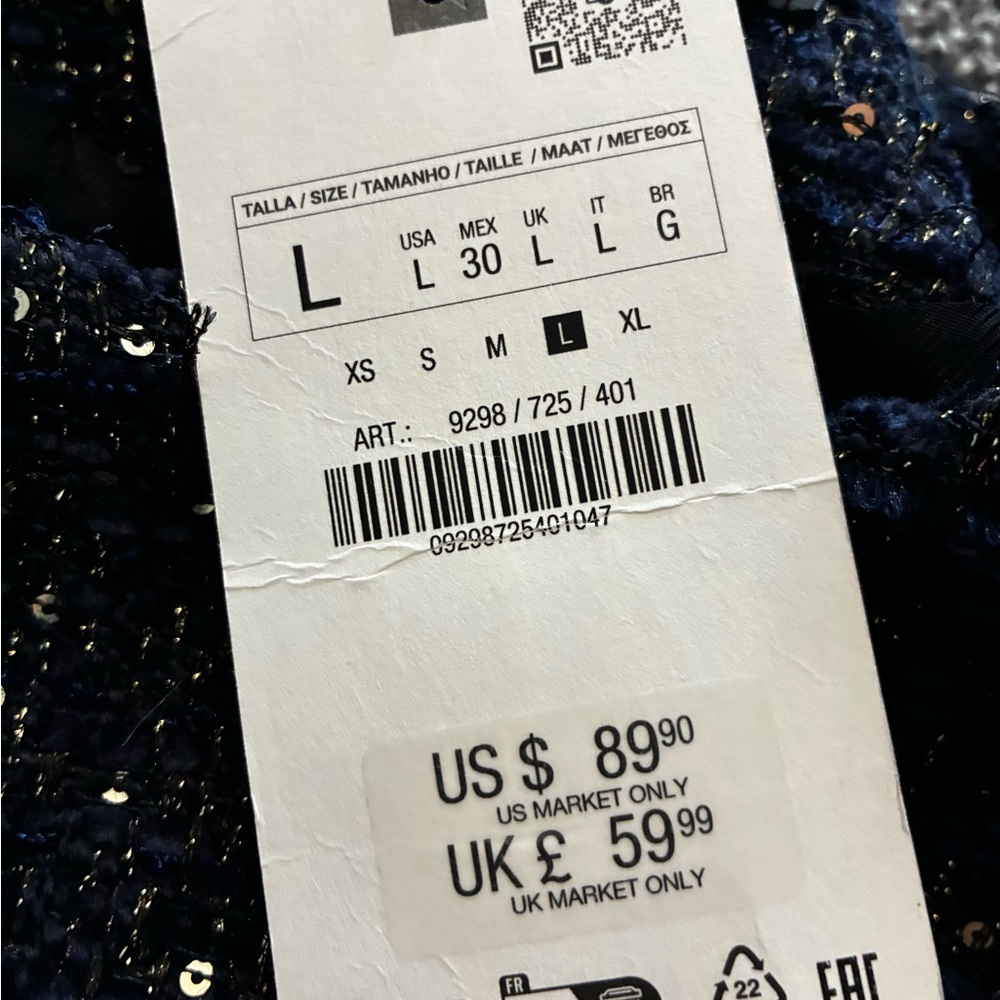 Zara Navy Sparkle Tweed Sleeveless Top with Gold Buttons - Picture 5 of 5